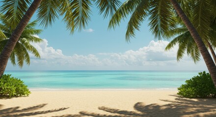 Obraz premium Tropical paradise beach with palm trees and turquoise ocean