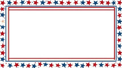 A 4K photo of simple patriotic border design with red, white, and blue colors and stars on the outside edge, perfect for Fourth of July or American-themed projects, frame.