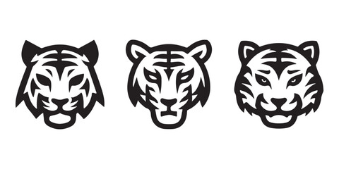 Tiger Head Icon Set – Wild Animal Vector Silhouettes and Emblems