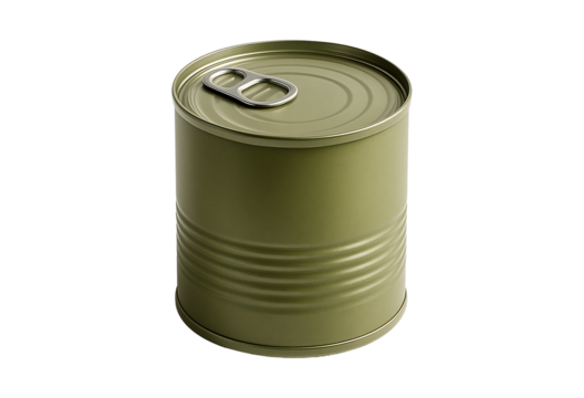 Green metal food can with pull tab isolated on transparent background