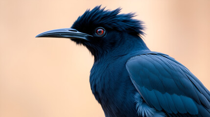 Selective focus shot of a beautiful plush-crested jay