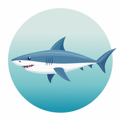 Naklejka premium Cartoon Shark Swimming in a Blue Circle: A Child-Friendly Illustration of Marine Life