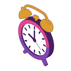 Alarm clock. Isometric time tracking icon for planners and student dashboards