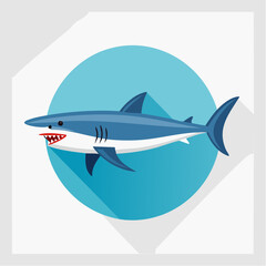 Obraz premium Shark cartoon illustration isolated on blue background, side view, sharp teeth