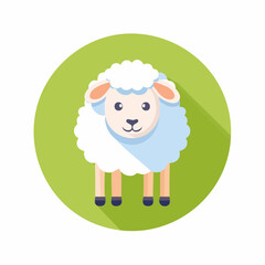 Fototapeta premium Adorable Cartoon Sheep Icon with Fluffy Wool and Gentle Expression in a Green Circle