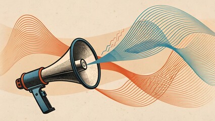 vintage megaphone with abstract sound wave
