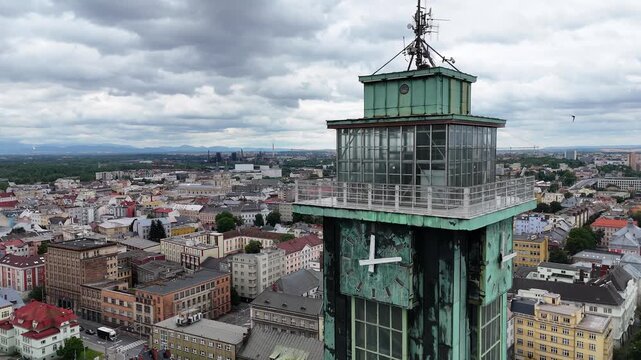 Aerial shot of New City Hall Tower (Nova radnice) in Ostrava, Czech Republic