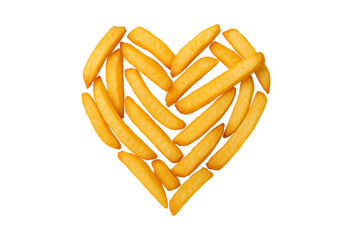 French fries arranged in a heart shape isolated on transparent background