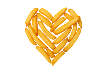 French fries arranged in a heart shape isolated on transparent background