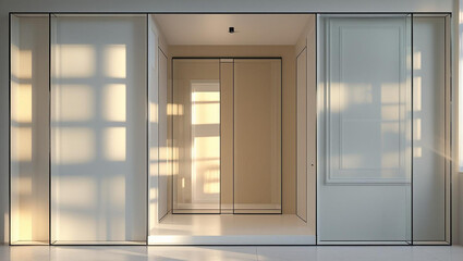 Fototapeta premium Minimalist Glass Wall Frame in Sunlit Modern Interior.png