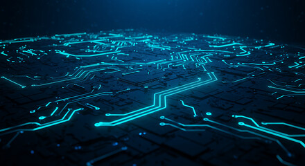 Abstract visualization of a central processing unit with illuminated electronic pathways on a circuit board representing future technology