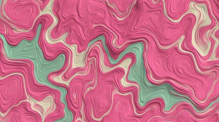Fototapeta premium Textured Pink and Green Liquid Marble Swirls Abstract Background on White with Wavy Impasto Effect
