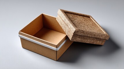 Empty cardboard box with linen top lid