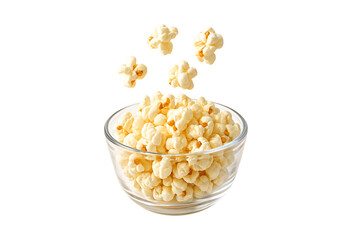 Bowl of popcorn with kernels popping out isolated on transparent background