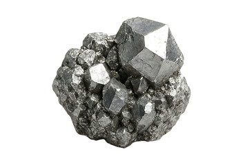 Cluster of pyrite crystals isolated on transparent background