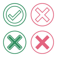 Fototapeta premium Check and Cross Icon Set for Web and App UI Design.