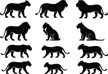 Lion and lioness silhouette vector collection african wildlife animal design
