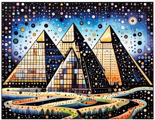 abstract pyramids landscape futuristic style 