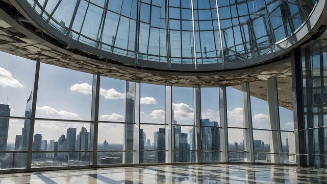 Vista panor&aacute;mica desde interior de edificio de oficinas acristalado