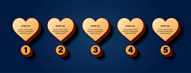 Vintage 3D Infographic with Bullet Points and Process Banners Featuring Numbers and Hearts for Valentine’s Design