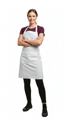 Confident woman in white apron