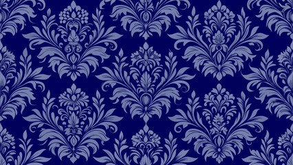 decorative floral seamless damask wallpaper pattern dark blue background for knitted fabric texture, fabric printing textile, birthday invitations cover, seamless pattern, seamless, foliage,