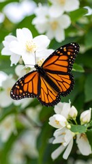 Naklejka premium Monarch butterfly on white flowers (1)