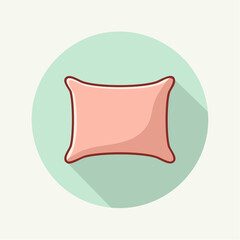 A soft pink rectangular pillow with curved corners and a dark red outline.