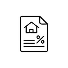 Line art icon a house on a document with percentage symbol home report