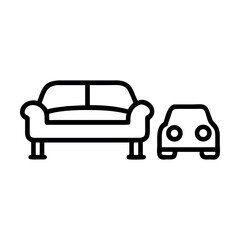 Black and white car icon vector illustration showing front view of a vehicle in simple design