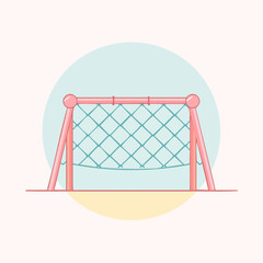 Minimalist cartoon illustration of a pink football goal with a light blue diamond-patterned net.