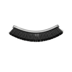 A curved black brush with a silver holder on transparent background