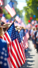 American flags parade
