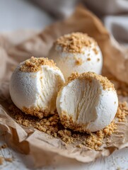 Delectable Dessert Spheres Creamy and Crumbly Delights on Textured Paper A Tempting Sweet Treat Display