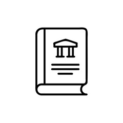 Outline icon a book with a building text architecture