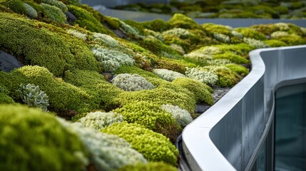 Living roof moss and succulents on sustainable building surface