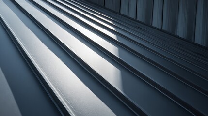 Modern metal roofing seams with geometric industrial lines
