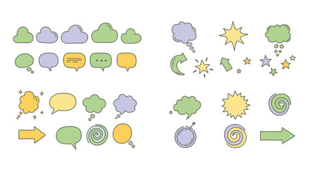 Hand Drawn Speech Bubbles and Graphic Elements on a White Background