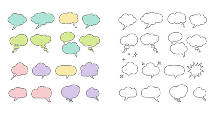 Collection of Colorful and Black and White Speech Bubbles on White Background