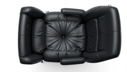 Naklejka premium An aerial view of a luxurious black leather chair on a white surface