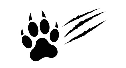 Black animal paw print and claw scratch marks on a white background © Lhvect02