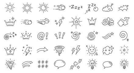 Seamless Pattern of Hand Drawn Doodle Icons and Symbols on White Background