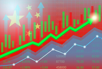 China Economy. Flag of China with Rising Financial Graph. Economic Growth and Development Concept. Vector Illustration.  