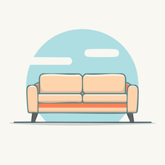 Modern two-seater couch with soft peach cushions and an orange base Flat vector illustration with clean outlines and a simple stylish design.