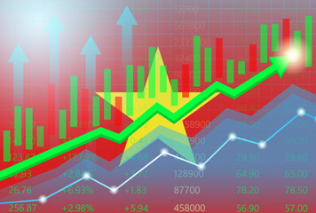 Vietnam Economy. Flag of Vietnam with Rising Financial Graph. Economic Growth and Development Concept. Vector Illustration.  