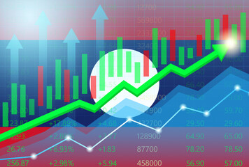 Laos Economy. Flag of Laos with Rising Financial Graph. Economic Growth and Development Concept. Vector Illustration.  