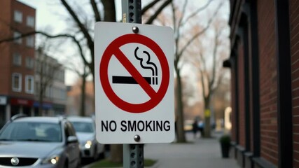 No smoking sign displays a powerful message, prohibiting smoking in public areas. Prohibition of smoking in public spaces ensures cleaner air, promoting health and well-being for everyone.