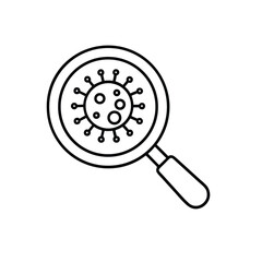 Minimalist Line Art of Magnifying Glass Inspecting Virus Structure
