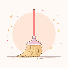 Cute cartoon broom with a red handle and yellow bristles illustrated in a clean simple style.