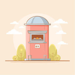 Modern outdoor pizza oven with a domed top and visible fire depicted in a flat vector illustration style.